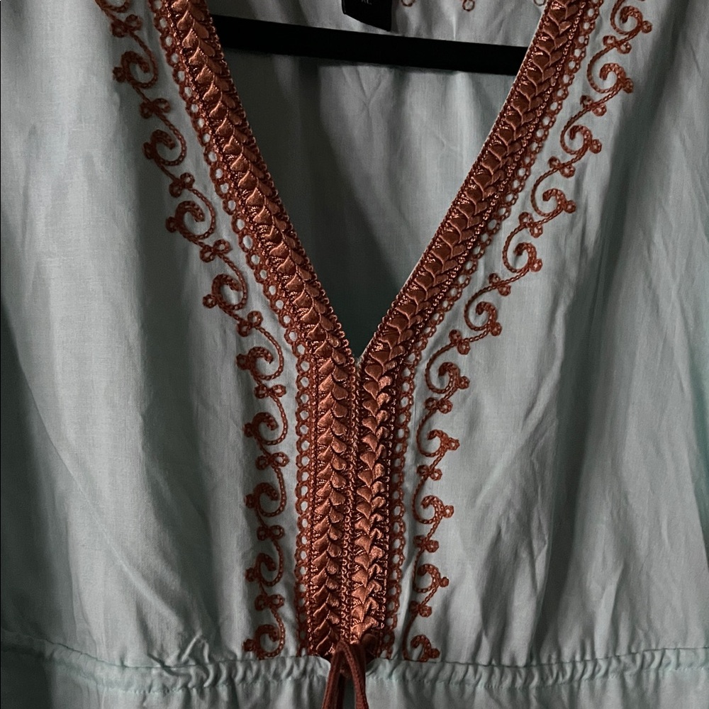 Moda International Turquoise Boho Dress with Brown Embroidery - Picture 3 of 7
